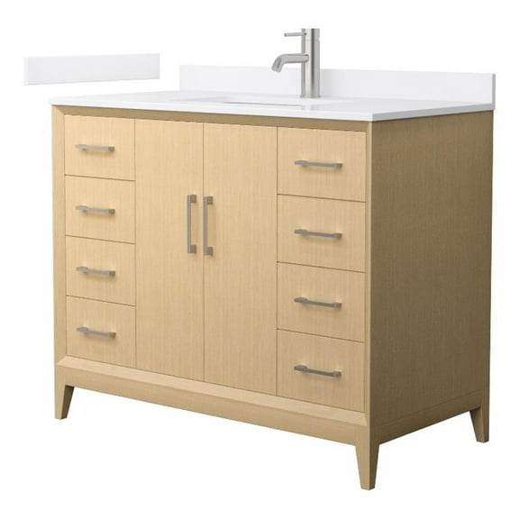 Janna 42" White Oak Single Vanity & White Cultured Marble Top & Nickel Trim