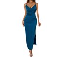 thumbnail image 2 of qolati Cocktail Dresses for Women 2025 Satin V Neck Silp Maxi Dress Wedding Guest Dress Elegant Spaghetti Strap Backless Slit Party Long Dresses, 2 of 6