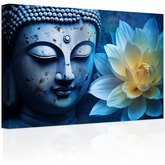 ZHONGYUTONG Zen Canvas Wall Art Buddha Head Pictures with Lotus Floral Painting Prints Spa Artwork Office Decor for Spiritual Meditation Yoga Room Framed (20.00" x 30.00")