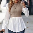thumbnail image 2 of White Tops for Women Womens Tunic Tops Fashion Sleeve Round Neck Casual Stitching Tops Blouse, 2 of 6