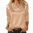 thumbnail image 2 of mgoYE Neck Tops for Women Trendy Draped Long Sleeve Velvet Top Elegant Fall Winter Tunic Shirt Casual Dressy Blouses(Beige,2XL), 2 of 6
