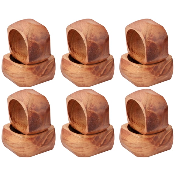 Set of 12 Napkin Rings - Acacia Wood Elegant Round Holders for Weddings and Events (Brown VIII)
