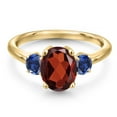 thumbnail image 3 of Gem Stone King 18K Yellow Gold Plated Silver Red Garnet and Blue Created Sapphire Engagement Ring for Women | 2.63 Cttw | Oval 9X7MM | Gemstone January Birthstone | Size 6, 3 of 6