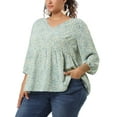 thumbnail image 1 of GRACE & GRANDEUR Juniors' Plus Floral 3/4 Sleeve Ruffle Flowy Peplum Blouse, 1 of 6