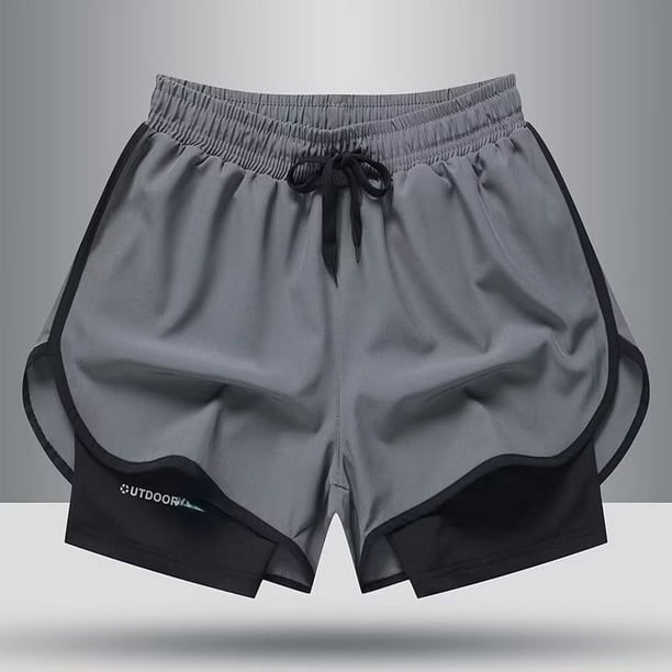 Pantalones cortos deportivos para hombre, pantalones de fitness americanos para correr, forro falso, entrenamiento de dos piezas, antiexposición, pantalones cortos casuales de baloncesto de