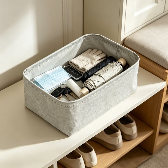 Foldable Cloth Storage Basket Organizer - 3 Sizes for Wardrobe Shelf, Bedroom, Living Room - Gray