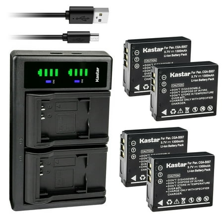 Kastar 4-Pack CGA-S007 Battery and LTD2 USB Charger Compatible with Panasonic Lumix DMC-TZ2K Lumix DMC-TZ2S Lumix DMC-TZ3 Lumix DMC-TZ3A Lumix DMC-TZ3K Lumix DMC-TZ3S Lumix DMC-TZ4 Camera