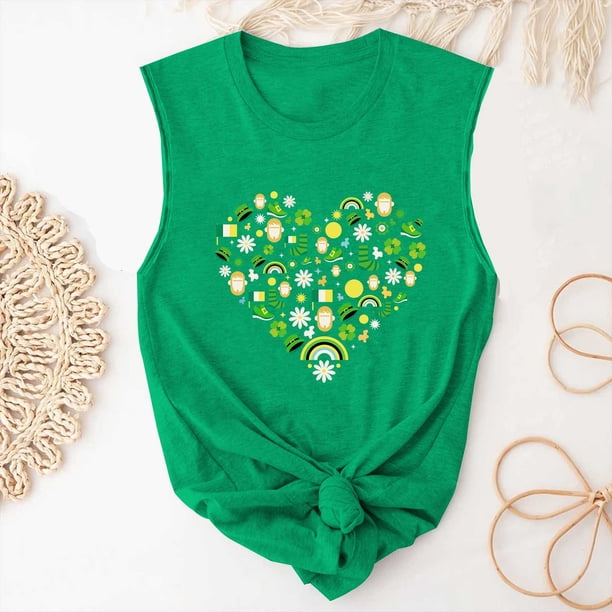 Fiudx Ofertas Del Día Blusa Sin Mangas con Estampado Del Día de San Patricio para Mujer, para Adultos, Niñas, Verano, Playa, Divertido Gráfico