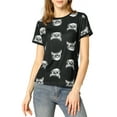thumbnail image 2 of INSPIRE CHIC Women's Short Sleeve Contrast Cartoon Cats Pet Print Tee Ringer T-Shirt Tops XS Black, 2 of 6