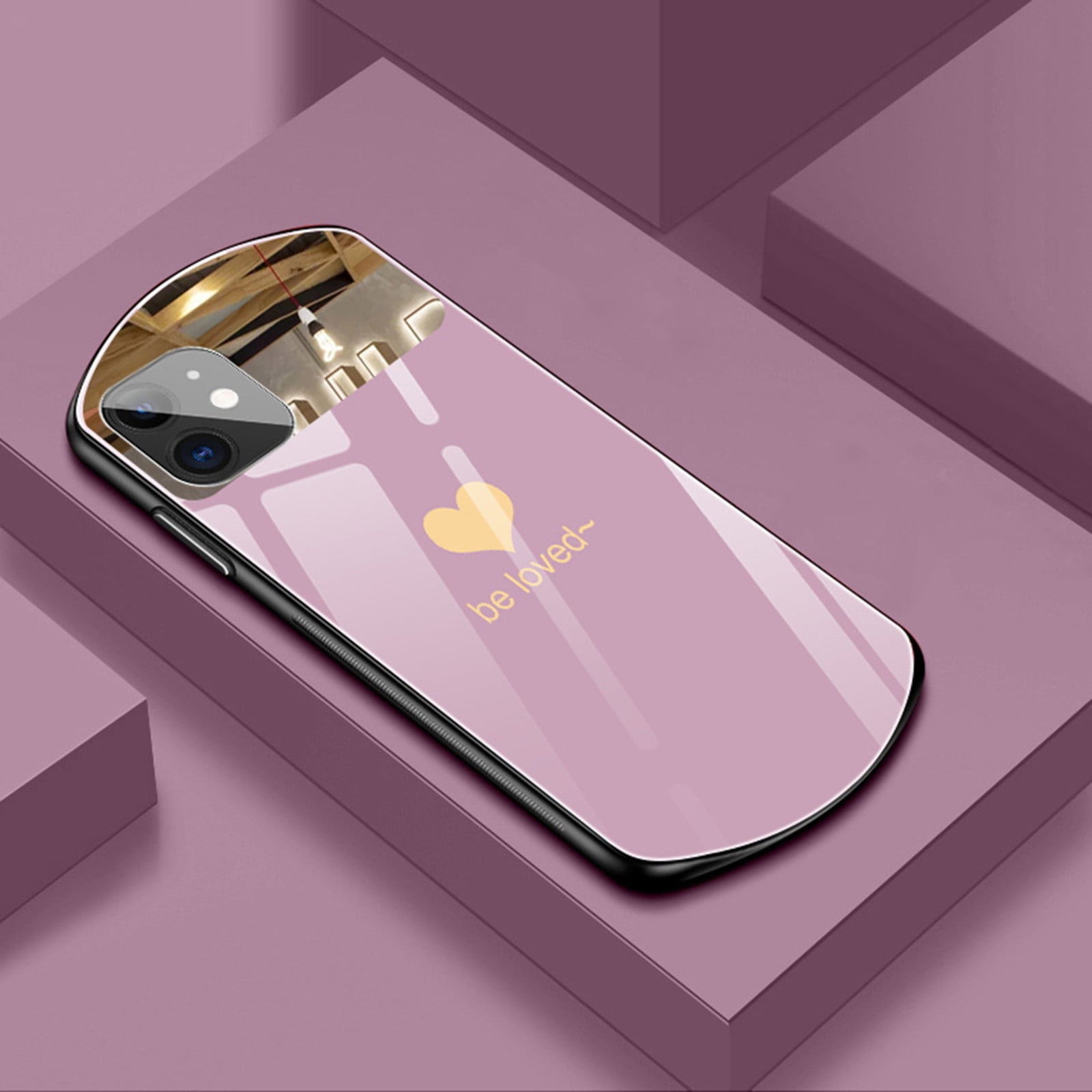 SZXZYGS Oval Heart-Shaped Tempered Mirror Glass Phone Case for 12