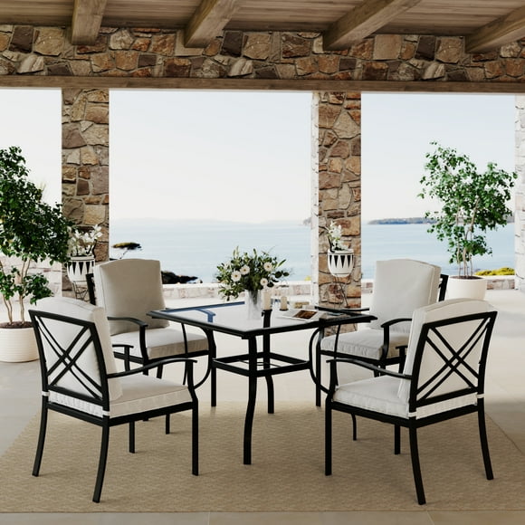 Mainstays Montclair 5-Piece Outdoor Dining Set with Cushions, Light Grey