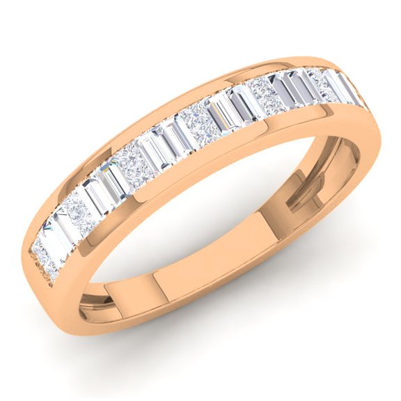 Dazzlingrock Collection 0.60 Carat (ctw) 18K Princess & Baguette White Diamond Ladies Wedding Band, Rose Gold, Size 7