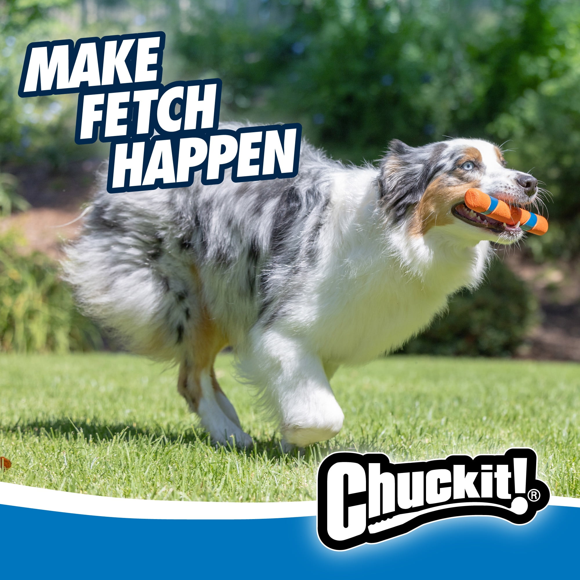 (3 pack) Chuckit! Ultra Fetch Stick Durable Rubber Interactive Outdoor Fetch Dog Toy, 12" for Dogs 10 to 120+ lb All Breeds, Orange and Blue, Pack of 1