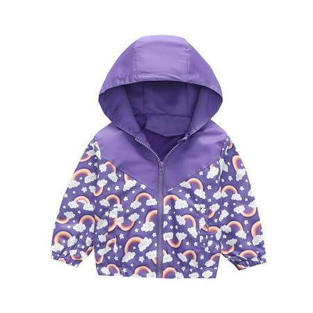 

MELDVDIB Kids Coat Toddler Kids Baby Boys Girls Fashion Cute Dinosaur Rainbow Pattern Windproof Jacket Hooded Coat Gift on Clearance