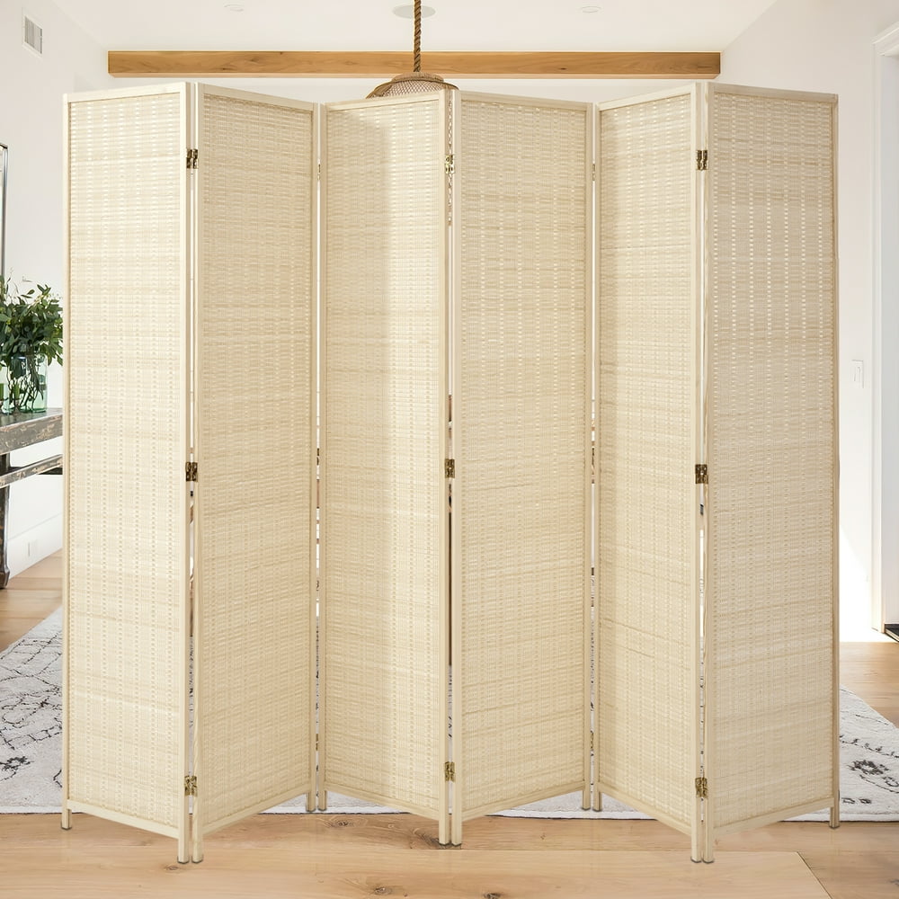 Danrelax 6 Panel Bamboo Room Divider, 6 Ft Tall Folding Privacy Screen