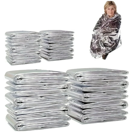 Emergency Mylar Thermal Blankets, Silver Gold Foil Survival Blanket Space Blanket Survival Kit for Outdoors, Camping, Hiking (20pcs)