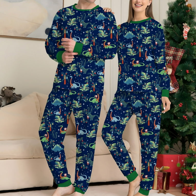 Christmas Matching Family Pajamas Women Men Plaid Deer Cotton Pjs