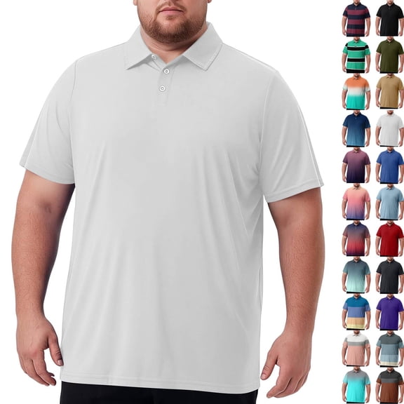 Big & Tall Men's Polo Shirts Quick Dry Performance Short Sleeve Collared Golf Shirt Casual Tops White 3XL
