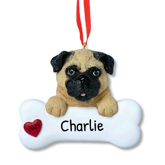 Ornaments by Elves Personalized Pug Ornament Pet Dog with Bone Christmas Decoration .25 lbs