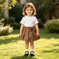 thumbnail image 2 of Weebloom Khaki School Skirts For Toddler Girls Summer Bow Pleated Elastic Waistband A Line Uniform Skirt 9-12 Months, 2 of 6