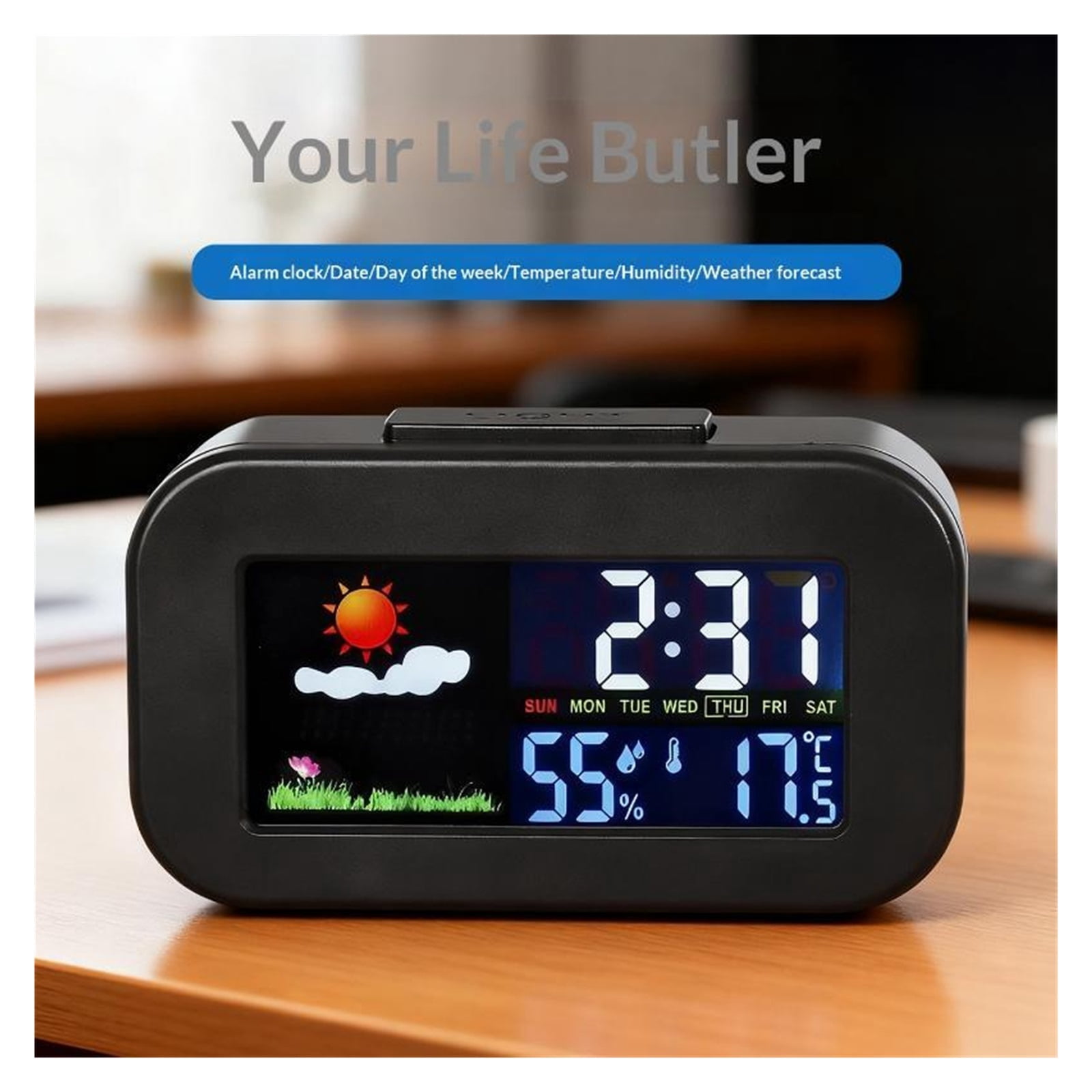 Weather Station Clock with Color Display - Temp & Humidity Monitor Backlit for Kids & Teens ,Weather Forecast