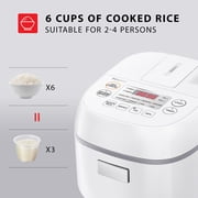 Toshiba Electric Rice Cooker, 3 Cup, 8 Cook Functions, Fuzzy Logic Technology, Delay Timer, White