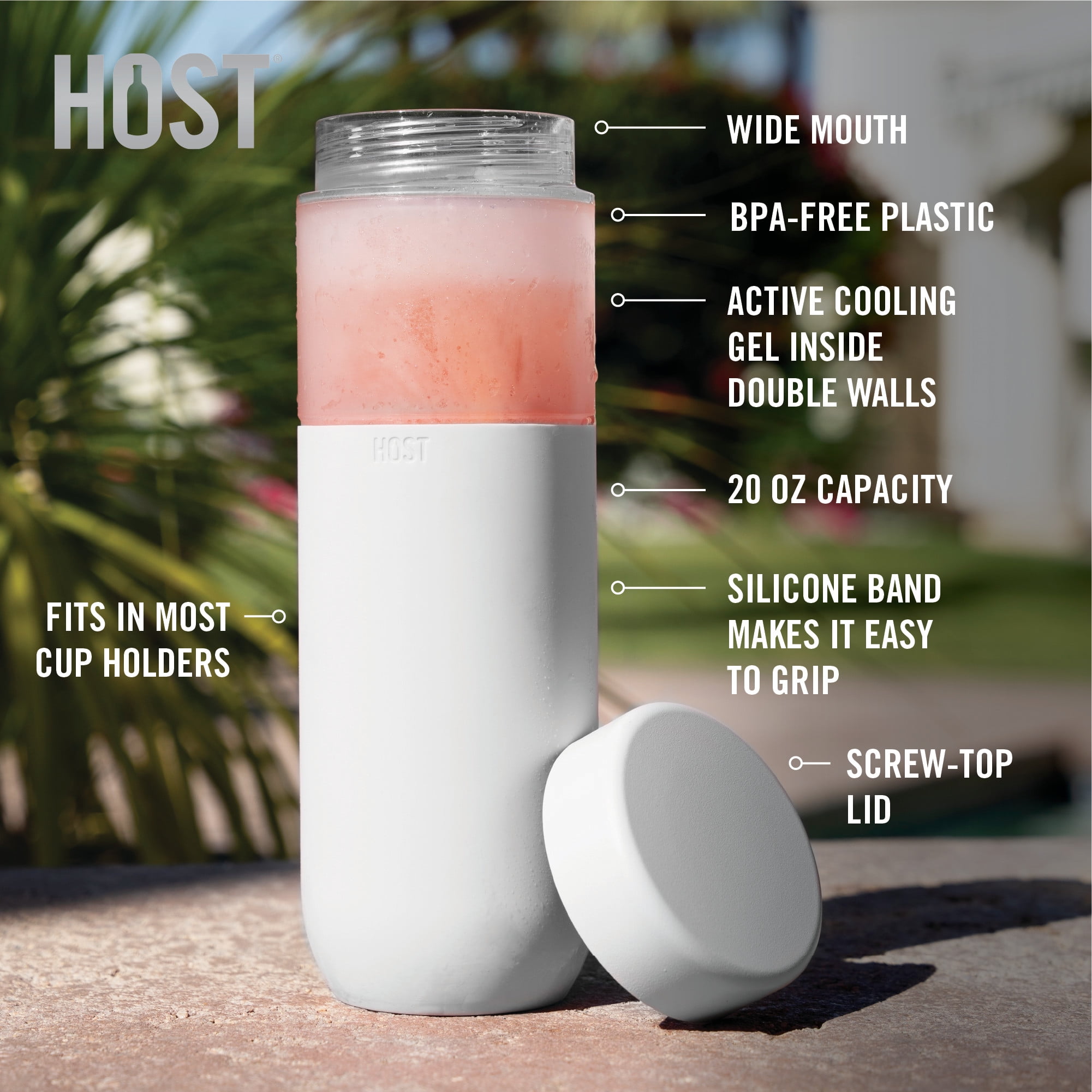 Host FREEZE Double Walled Water Bottle, Freezer Cooling Tumbler, 20oz White