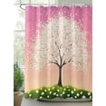 thumbnail image 2 of Fsddascl Cherry Blossom Shower Curtain Set - Standard 72" x 72" Washable Bathtub Curtain with 12 Hooks, Leaves Pink Sky Retro Watercolor Art Waterproof Fabric Stall Shower Curtains for Bathroom, 2 of 6