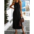 thumbnail image 5 of Women Sleeveless Black Halter Neck Maxi Dress Side Split Casual Summer, 5 of 5