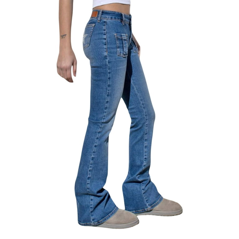 TheFound Women s Bootcut Jeans Shiny Rhinestone Star Low Rise
