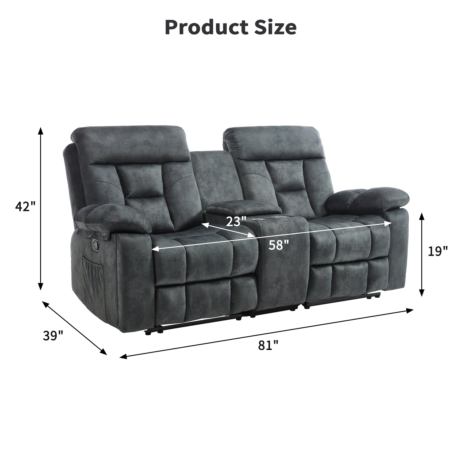 Bonzy Home Reclining Loveseat 2-Seat Manual Recliner Sofa with Hidden Armrest Cup Holders, Breathable Fabric, Grayish Green