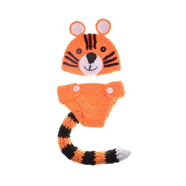 EeaseMX Sombrero de bebé de punto Diseño de tigre de bebé Sombrero y cola larga Pantalones Trajes Trajes Recién nacidos Accesorios de fotografía