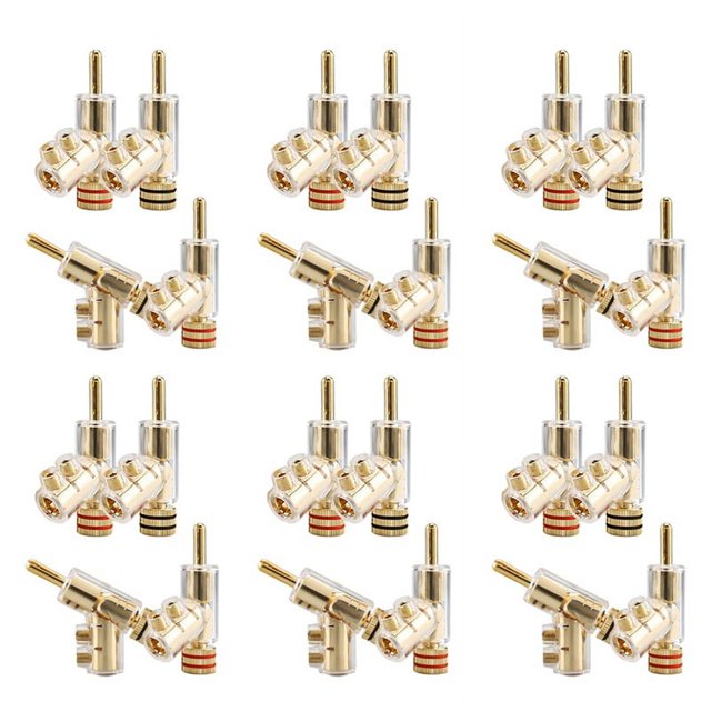 24 Piezas de Conectores Banana Conectores Banana en ÁNgulo de 45 Grados Conectores de Bloqueo de Tornillo para Receptor AV, Amplificador, Altavoz Dorado