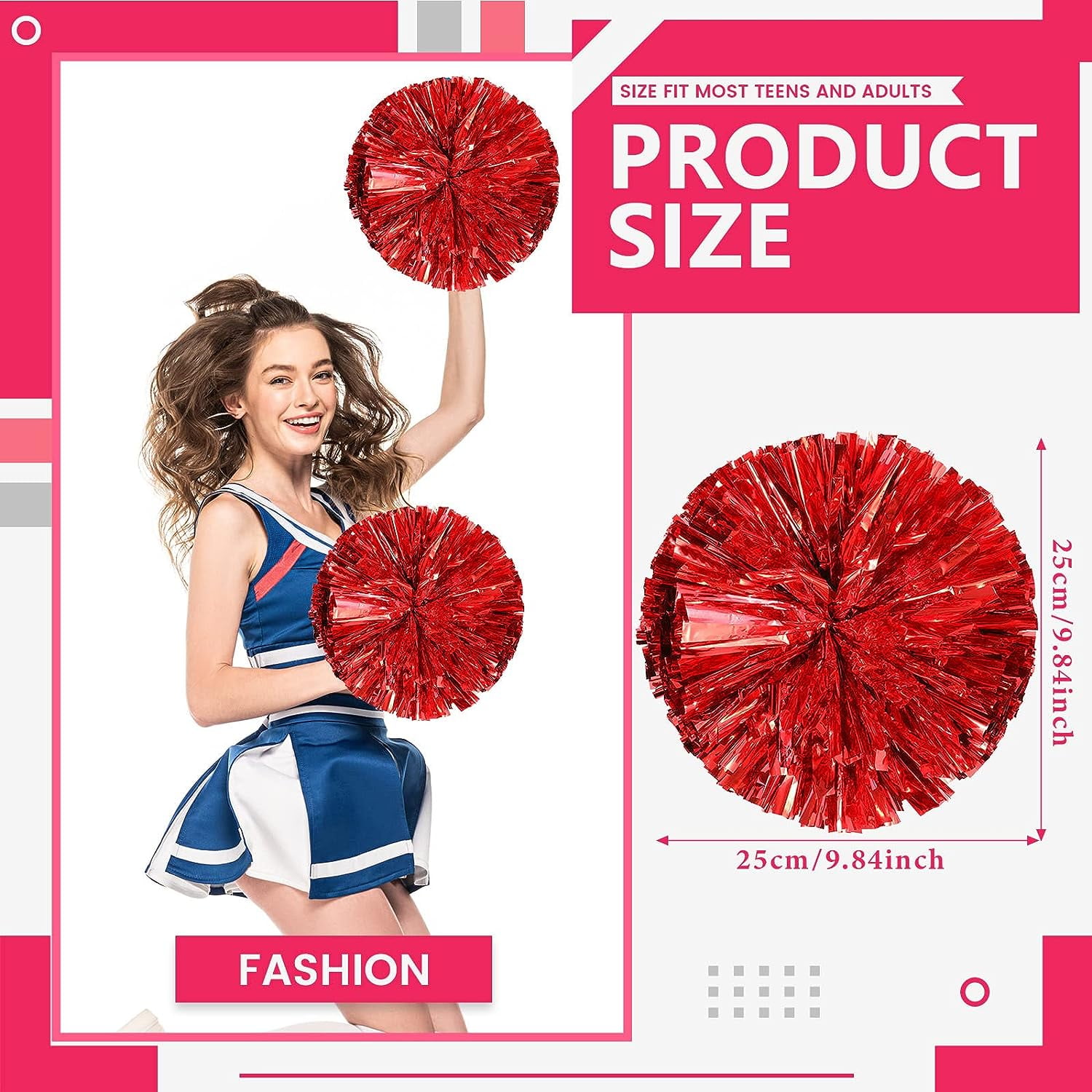 LINLIN cheer pom pom, 20PCS Cheerleading Pom Poms, Premium Metallic Pom Poms Set Cheering Hand Flowers Handle Dance Pom Poms Cheering Squad Pompoms for Football Basketball Cheers