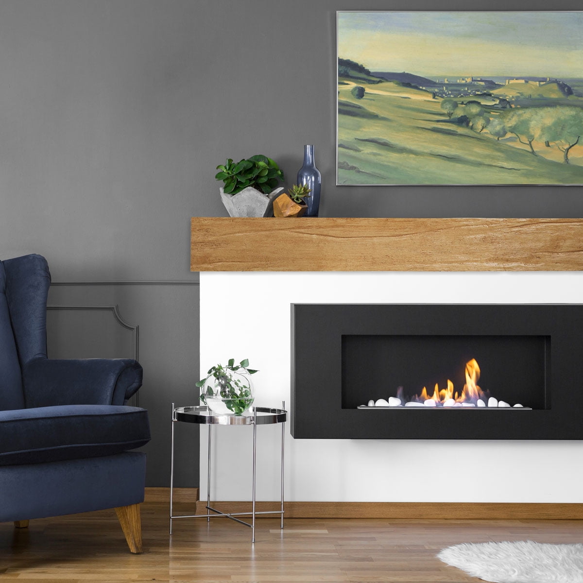 Ekena Millwork 6"H x 6"D x 72"W Riverwood Faux Wood Fireplace Mantel, White Washed
