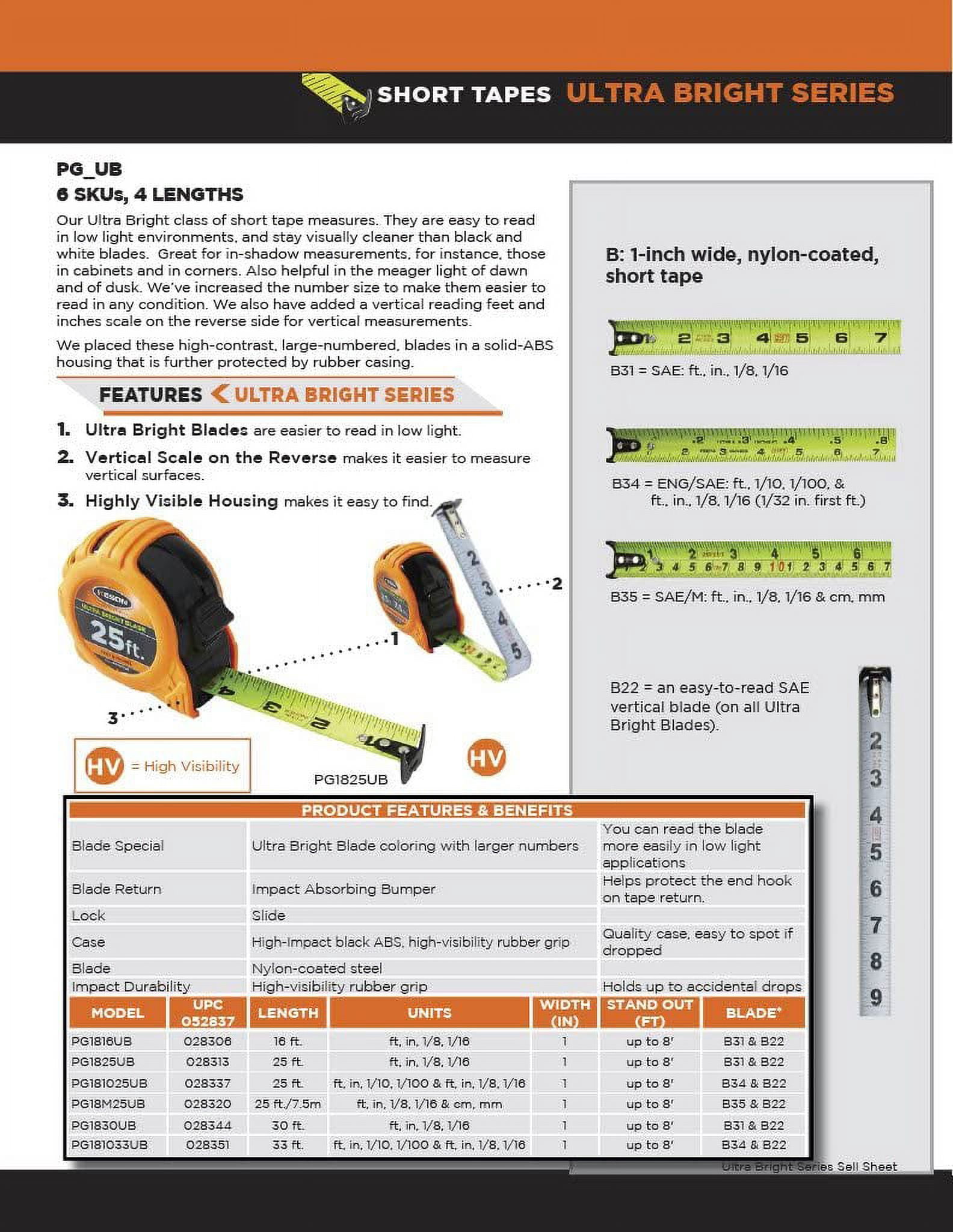 Keson 33 ft Tape Measure, 1 in Blade PG181033UB