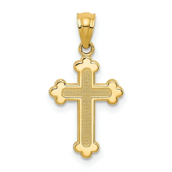 14k Yellow Gold Solid Gold Polished Small Budded Cross Charm Pendant