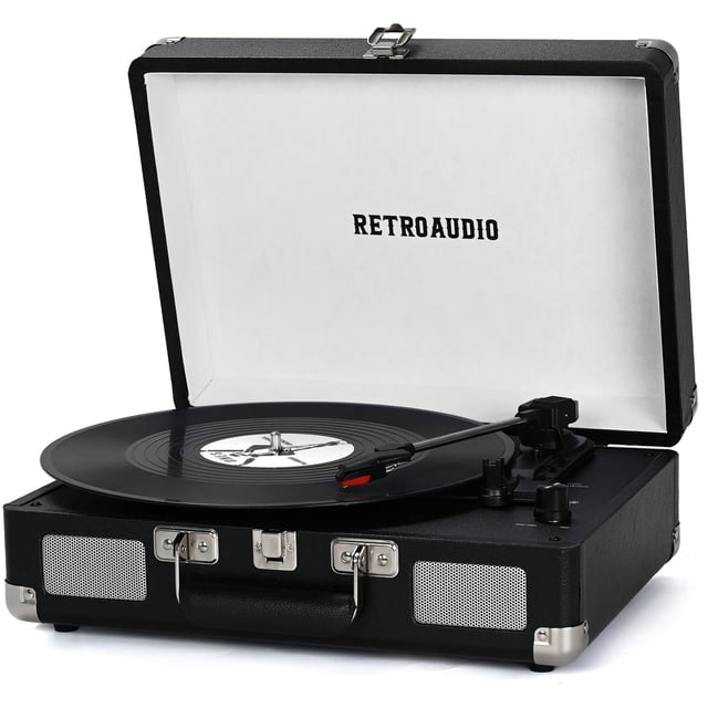 Reproductor de discos de vinilo RetroAudio Maleta Bluetooth de 3 velocidades