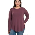 thumbnail image 4 of Zenana Plus Size Relaxed Fit Long Sleeve Round Neck & Hem Jersey Tee Shirt Top, 4 of 5