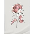 thumbnail image 4 of Camiseta informal de cuello redondo para mujer con estampado de rosas rosas, 100 % algodón, manga corta, ligeramente elástica, tejido de punto con estampado floral, ideal para todas las estaciones, p, 4 of 7