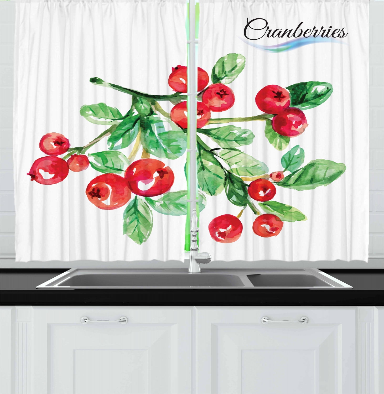 Cranberry Curtains 2 Panels Set, Fruit Berry Diet Fresh Botanical