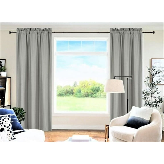 1 Set Solid Foam Backing Lined Room Darkening Blackout Window Curtain Panel Treatment Drape Rod Pocket Matte in Different Sizes 84", SILVER R64