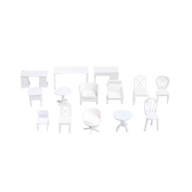14 piezas de muebles de plástico simulado, modelo de mesa, silla, escritorio, decoración de paisaje en miniatura, adornos de escritorio para casa de muñecas, sala de estar, dormitorio, suministros, b