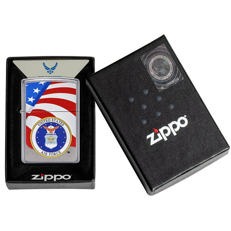 Zippo U.S. Air Force Crest and Flag Street Chrome Pocket Lighter