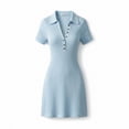 thumbnail image 6 of ClodeEU Women's Short Sleeve V Neck Lapel Mini Dress,Casual Ribbed Knit Bodycon Dress Light Blue,Women's Plus L, 6 of 6