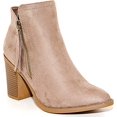 thumbnail image 2 of Women's Chunky Stacked Heeled Booties Side Zipper Suede Ankle Boot Taupe 10, 2 of 5