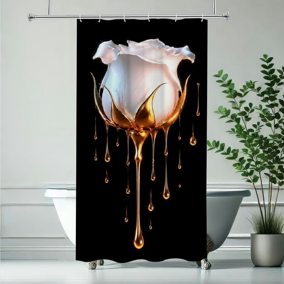 RKSupls White Rose Gold Drip Design Waterproof Shower Curtain Polyester Shower Curtain with Hooks for Chic Elegant Home Bathtub Bathroom Decor