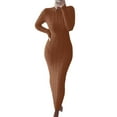 thumbnail image 3 of MAWCLOS Robe Chandail Femme Col Rond Maxi Robes Manches Longues Chandail Jumper Décontracté Travail Couleur Unie Marron G, 3 of 3