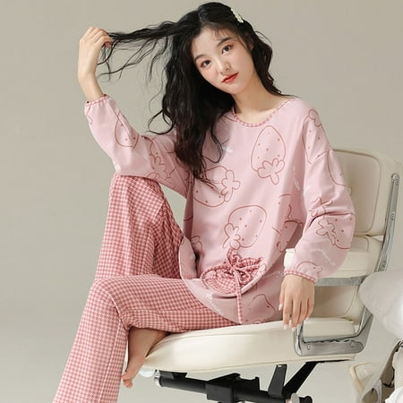 

QWZNDZGR Fake 1 For 2 Spring Combed Cotton Pajama Sets Women Pyjamas Plaid Sleepwear Loungewear Pijama Mujer Nightsuits Homewear Fashion