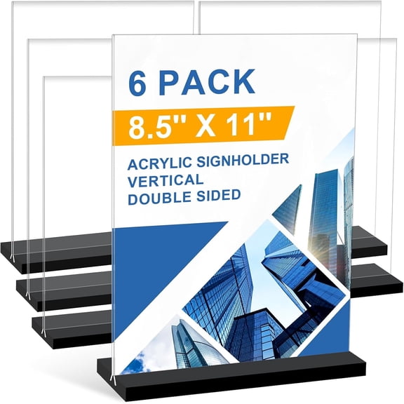 6 Pack Acrylic Sign Holder, 8.5x11 Inch Acrylic Paper Holder, Double Sided T Shape Table Display Holders, Clear Plastic Display Stand, Sign Holders for Restaurant Home Office Store Show Fair